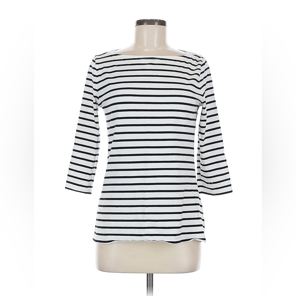 Merona Women's Black and White Striped Boatneck 3/4 Sleeve Top – Size M